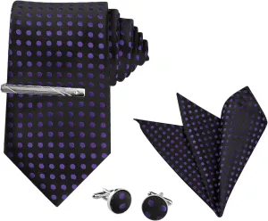 Allegra K Men's Polka Dots Self-tied Tie Handkerchief Clip Cufflinks Wedding Business Necktie Sets