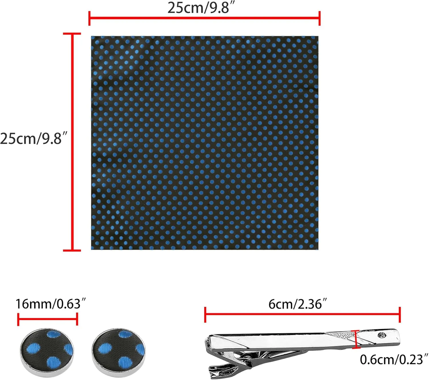 Allegra K Men's Polka Dots Self-tied Tie Handkerchief Clip Cufflinks Wedding Business Necktie Sets