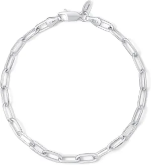 Amberta Solid 925 Sterling Silver Paperclip Bracelet for Women Men | Italian Paperclip Link Chain Bracelet | Silver Link Charm Bracelet 7 8 inch