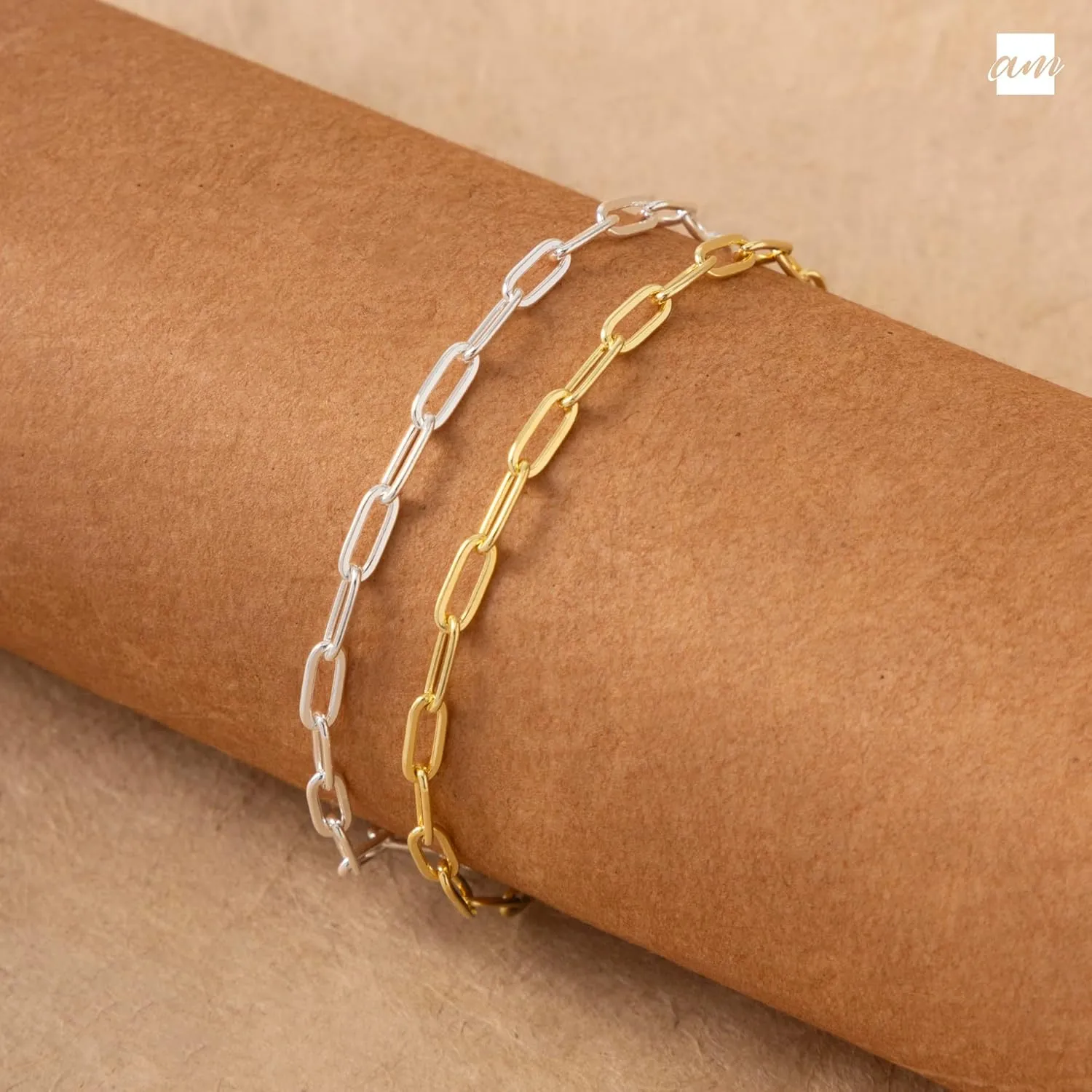 Amberta Solid 925 Sterling Silver Paperclip Bracelet for Women Men | Italian Paperclip Link Chain Bracelet | Silver Link Charm Bracelet 7 8 inch