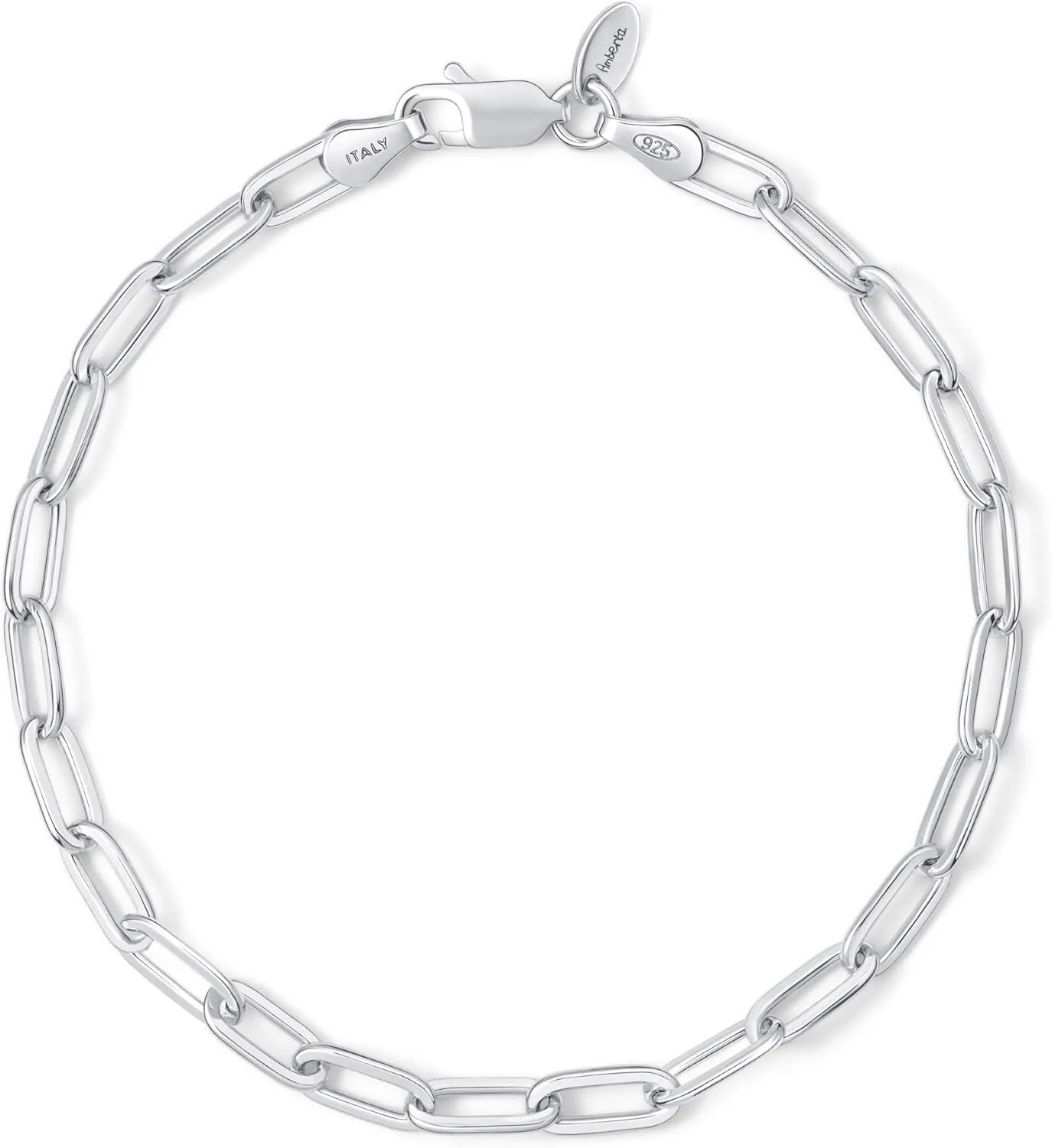 Amberta Solid 925 Sterling Silver Paperclip Bracelet for Women Men | Italian Paperclip Link Chain Bracelet | Silver Link Charm Bracelet 7 8 inch