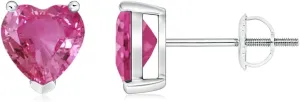 ANGARA Natural Pink Sapphire Solitaire Heart Stud Earrings in 14K Solid Gold/Platinum | Birthday, Engagement, Anniversary, Wedding Jewelry Gift for Women