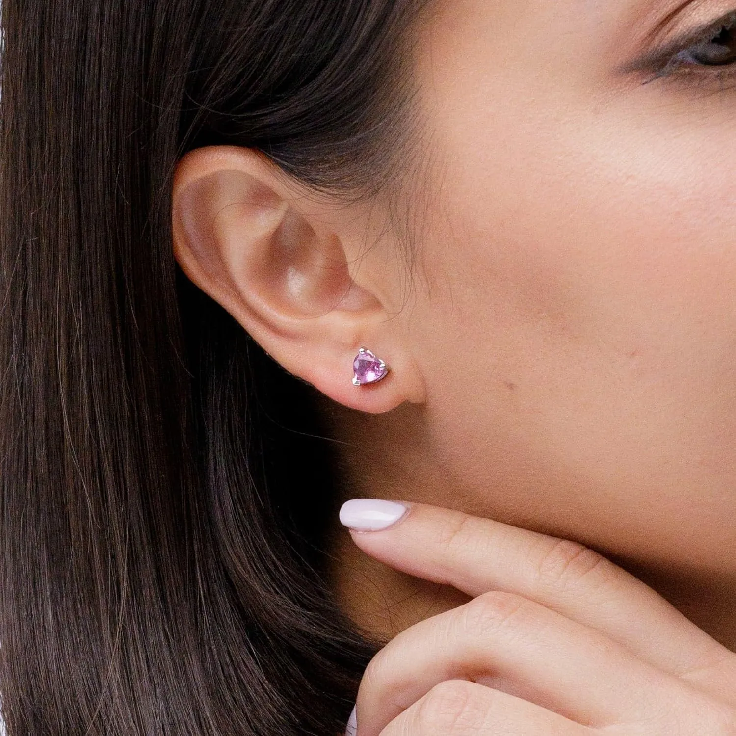 ANGARA Natural Pink Sapphire Solitaire Heart Stud Earrings in 14K Solid Gold/Platinum | Birthday, Engagement, Anniversary, Wedding Jewelry Gift for Women