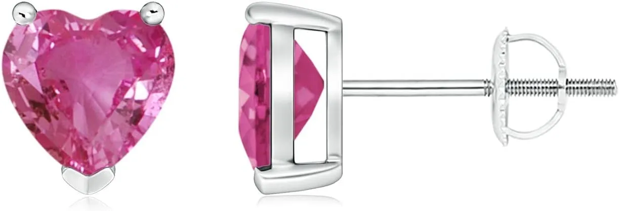 ANGARA Natural Pink Sapphire Solitaire Heart Stud Earrings in 14K Solid Gold/Platinum | Birthday, Engagement, Anniversary, Wedding Jewelry Gift for Women