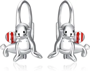 Animal Leverback Hoop Earrings 925 Sterling Silver Axolotl/Cat/Snake/Elephant/Fox Huggie Earrings Hypoallergenic Cute Animal Jewelry Gifts for Women Daughter
