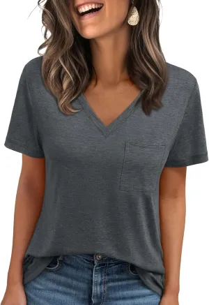 AUTOMET T Shirts for Women Short Sleeve Shirts V Neck Plus Size Summer Tops Casual Beach Vacation Outfits Clothes 2025