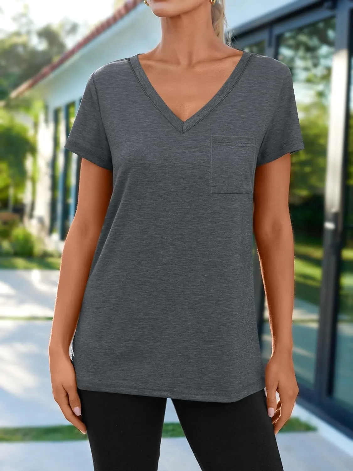 AUTOMET T Shirts for Women Short Sleeve Shirts V Neck Plus Size Summer Tops Casual Beach Vacation Outfits Clothes 2025