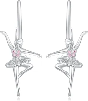 Ballerina Earrings for Women,925 Sterling Silver Hypoallergenic Embellished With Birthstone Crystals,Birthday Jewelry Ballet Recital Themed Dancer Gifts for Women Wife