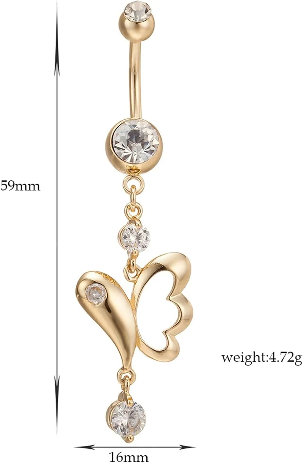 Belly Button Rings for Women, Belly Button Rings Navel Rings Surgical Steel Dangle Hollow Butterfly Cubic Zirconia Belly Button Piercing Jewelry