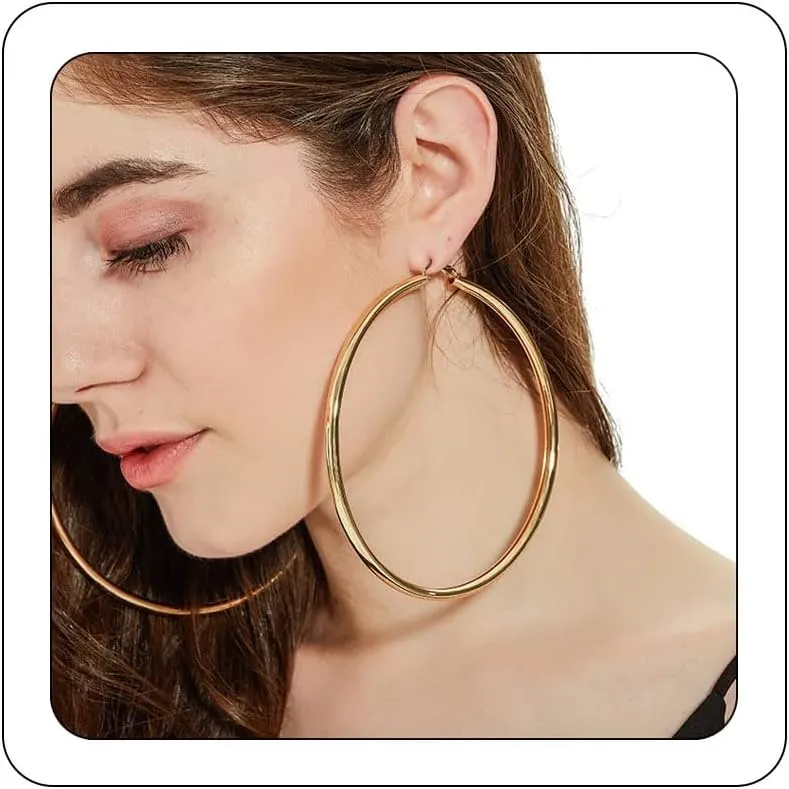 BETHYNAS 110 120mm Gold Large Basketball Hoop Earrings for Women Big Thin Hoop Fashion Round Circle Huggie Minimalist Earrings