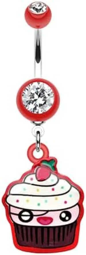Betty Cupcake Gem Cubic Zirconia Navel Dangle Belly Button Ring
