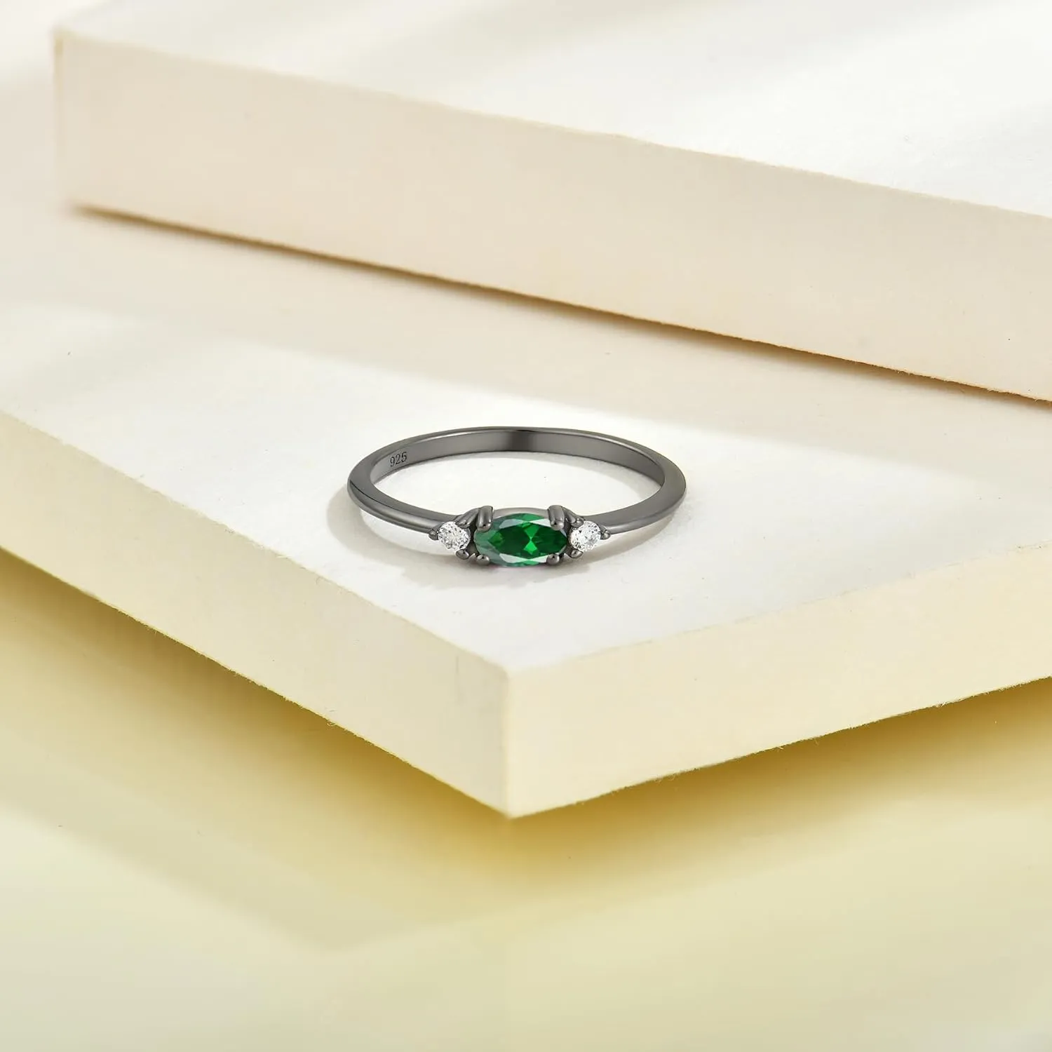 Birthstone Ring Black Stacking Ring for Women 925 Sterling Silver Eternity Stackable Rings Band Jewelry Size 5-10