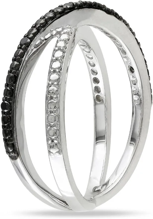 Black Diamond Criss-Cross Ring in Sterling Silver