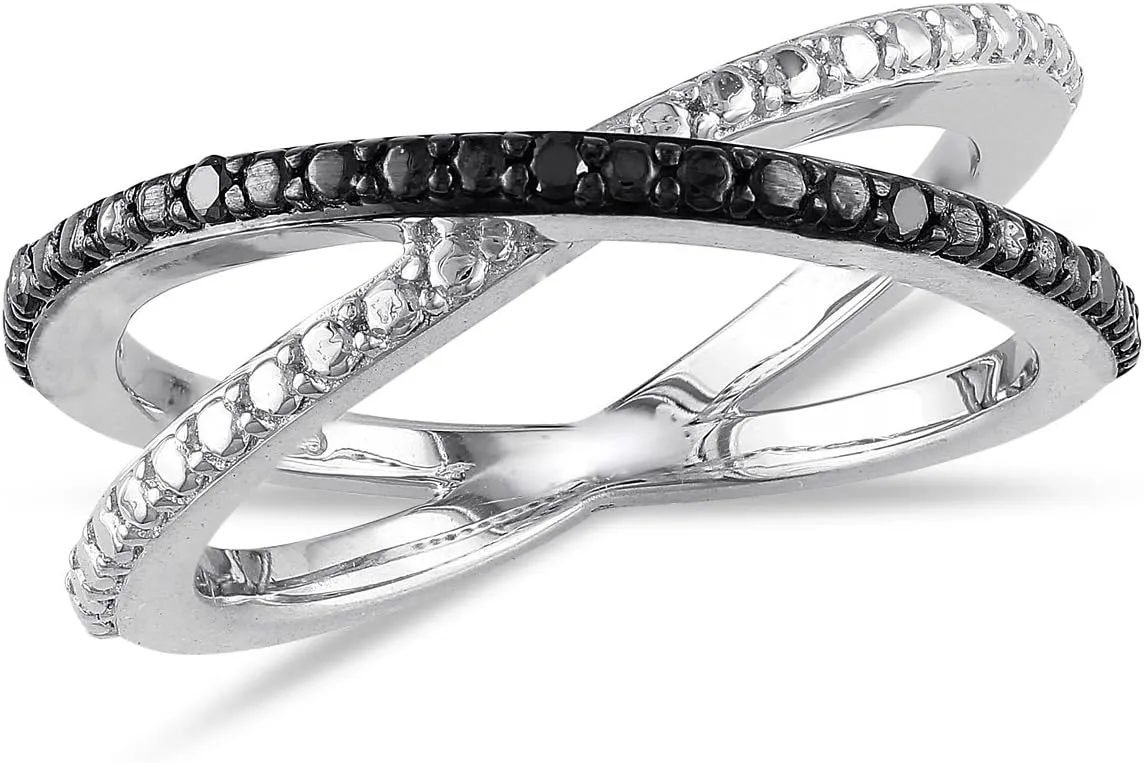 Black Diamond Criss-Cross Ring in Sterling Silver