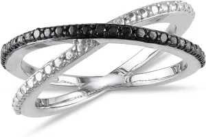 Black Diamond Criss-Cross Ring in Sterling Silver
