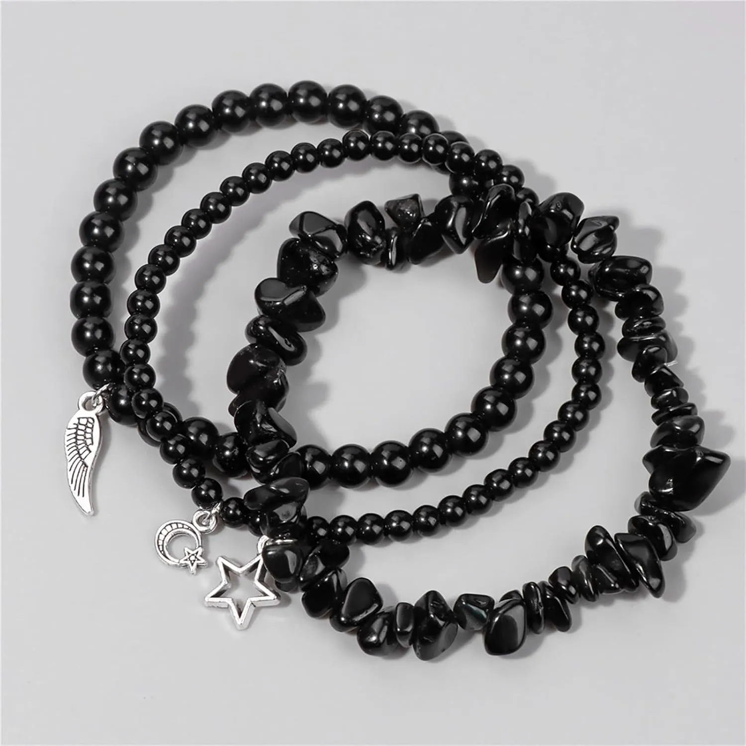 Black Obsidian Bracelet for Men 3Pcs Boho Bracelet Set Black Onyx Bracelet Beaded Bracelet Natural Stone Stretch Bracelets Black Tourmaline Bracelet Obsidian Jewelry Gifts for Women Men