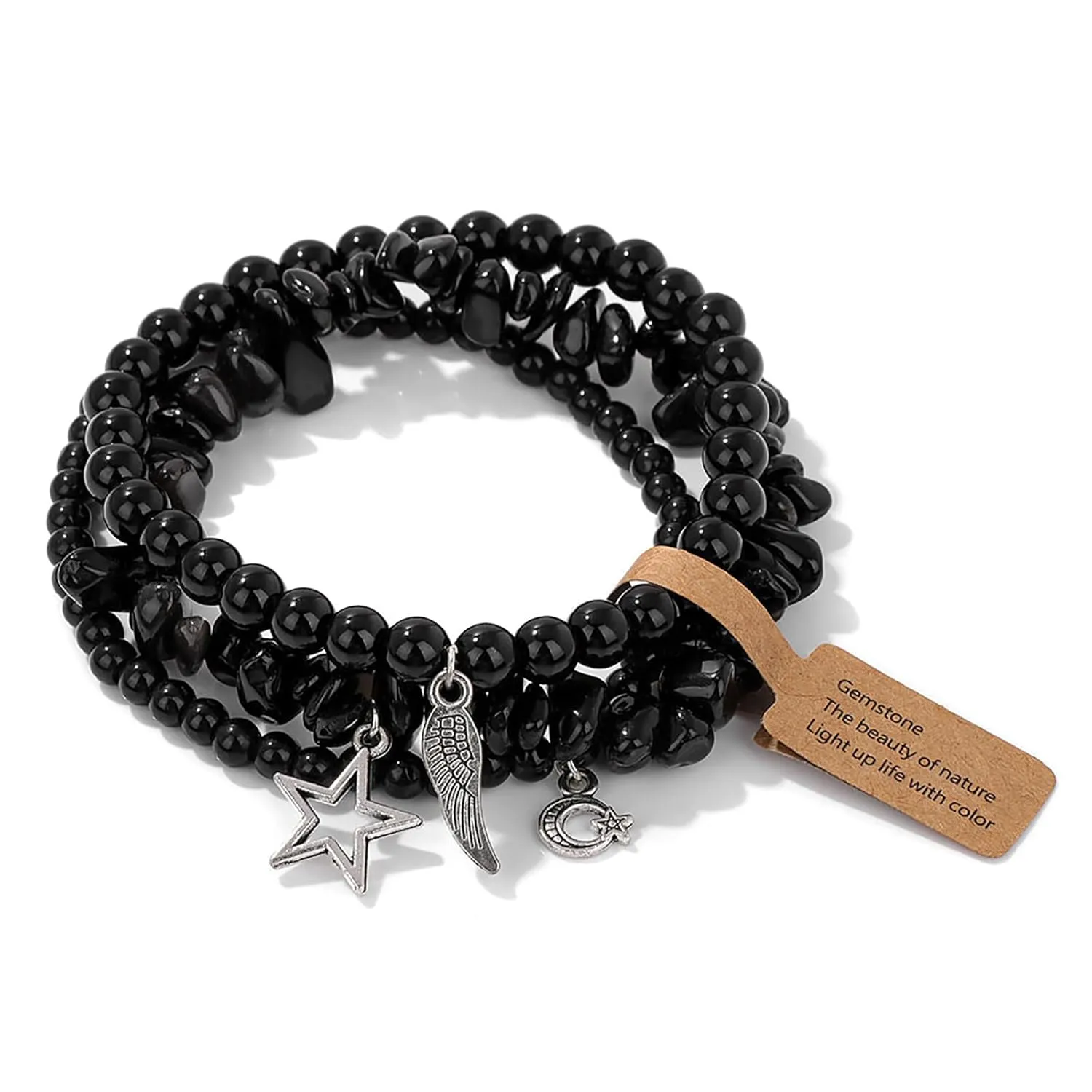 Black Obsidian Bracelet for Men 3Pcs Boho Bracelet Set Black Onyx Bracelet Beaded Bracelet Natural Stone Stretch Bracelets Black Tourmaline Bracelet Obsidian Jewelry Gifts for Women Men
