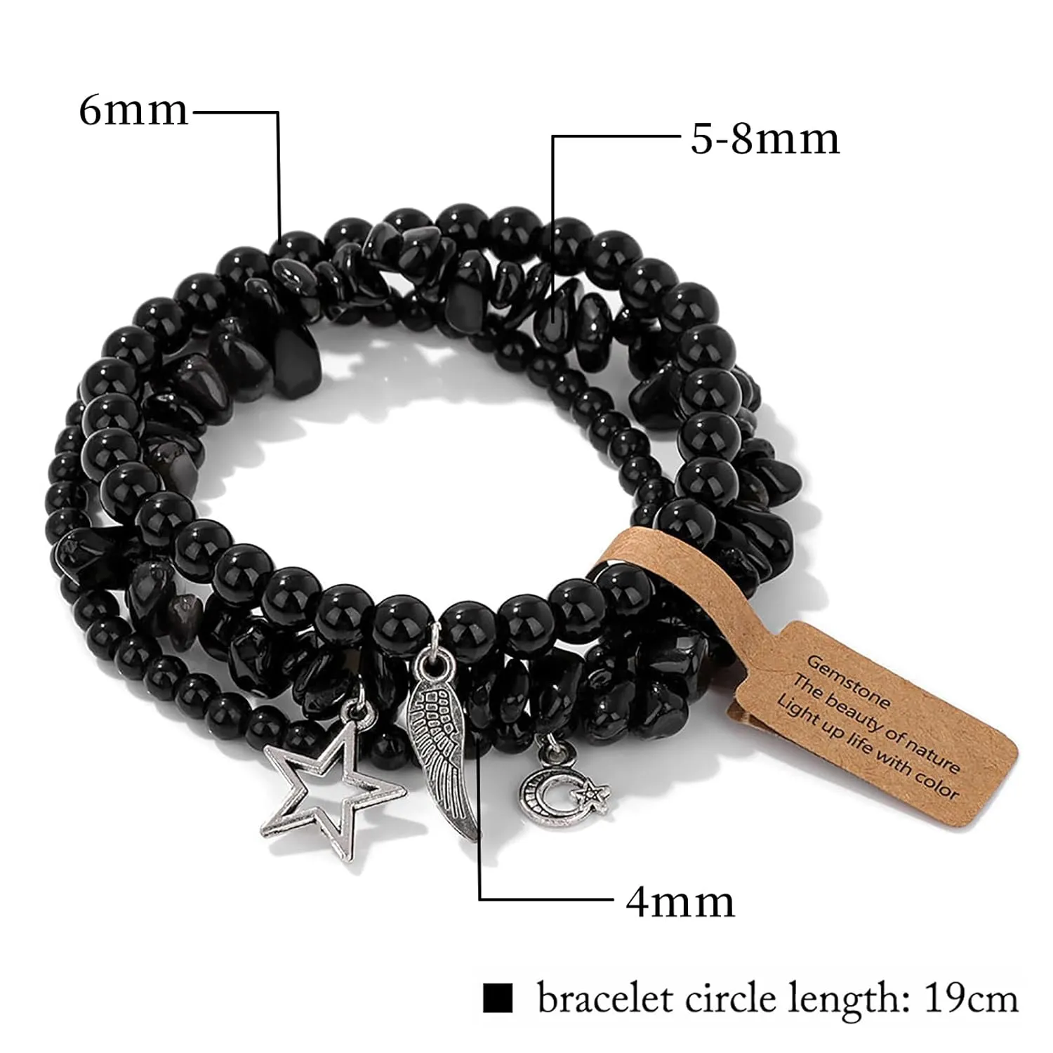 Black Obsidian Bracelet for Men 3Pcs Boho Bracelet Set Black Onyx Bracelet Beaded Bracelet Natural Stone Stretch Bracelets Black Tourmaline Bracelet Obsidian Jewelry Gifts for Women Men