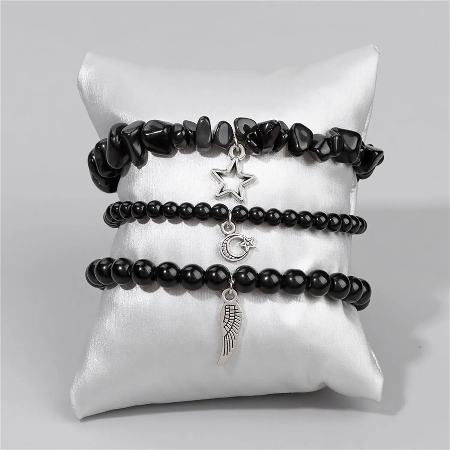 Black Obsidian Bracelet for Men 3Pcs Boho Bracelet Set Black Onyx Bracelet Beaded Bracelet Natural Stone Stretch Bracelets Black Tourmaline Bracelet Obsidian Jewelry Gifts for Women Men