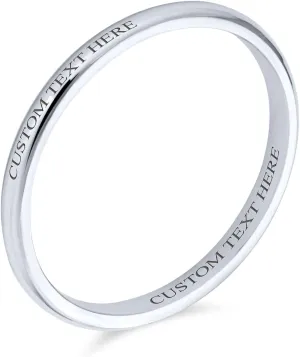 Bling Jewelry Personalized Unisex Couples .925 Sterling Silver Wedding Band Ring for Men and Women Simple Polished Minimalist Dome Design 2,3,4 MM Customizable