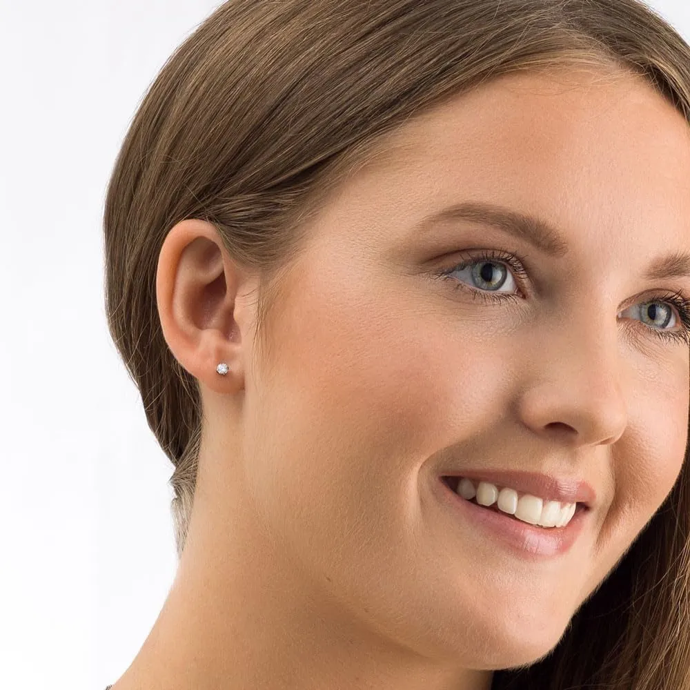 Blomdahl | Hypoallergenic | Silver Titanium Prong Set CZ Stud Earrings | Best Choice For Sensitive Ears