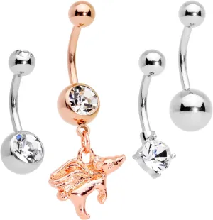 Body Candy 14G Plated Steel 4Pc Navel Ring Piercing Clear Accent When Rosy Pigs Fly Belly Button Ring Set of 4