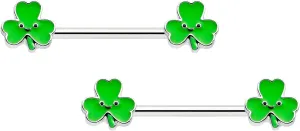 Body Candy 14G Womens Nipplerings Piercing Steel 2Pc Smile Shamrock St Patricks Mens Nipple Ring Set 9/16"