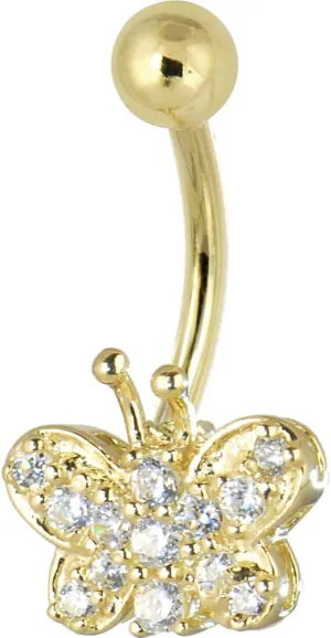 Body Candy 14k Yellow Gold Cubic Zirconia Butterfly Dreams Belly Button Ring