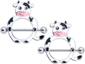 Body Candy 2Pc 14G Nipplerings Piercing Women 316L Stainless Steel Moo Cow Mens Nipple Shield Nipple Ring Set 14mm