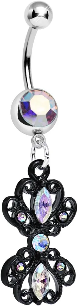 Body Candy Aurora Black Frilly London Lace Dangle Belly Ring