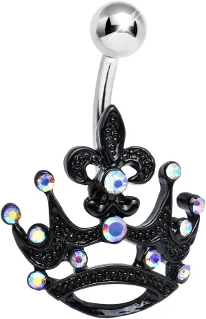 Body Candy Aurora Dark Empress Fleur de Lis Crown Belly Button Ring