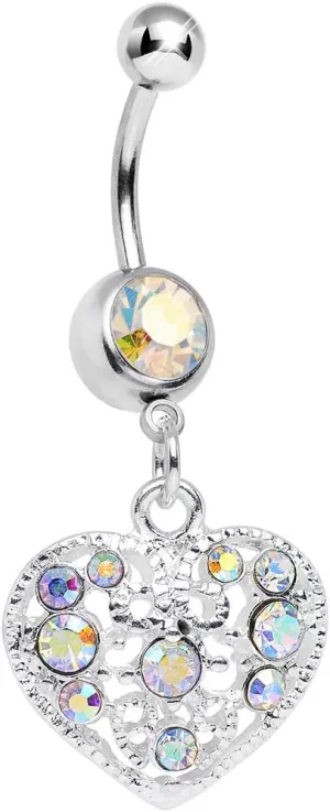 Body Candy Aurora Lacy Heirloom Heart Dangle Belly Ring