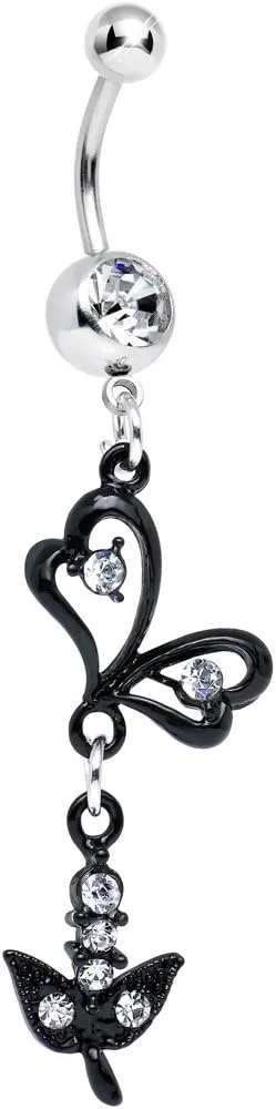 Body Candy Clear Dark Paradise Orchid Flower Dangle Belly Ring