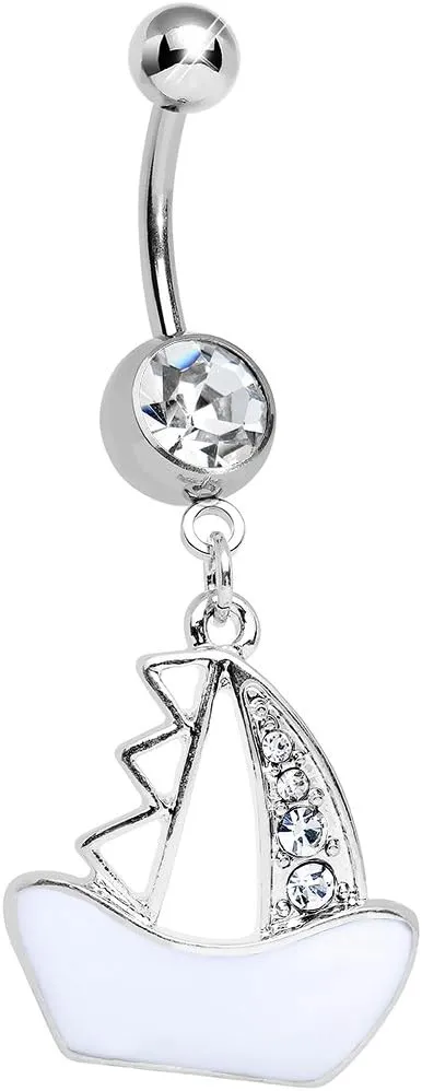 Body Candy Clear Mediterranean Sailboat Dangle Belly Ring