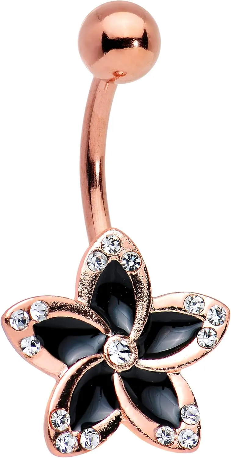Body Candy Clear Rose Midnight Pitch Flower Belly Button Ring