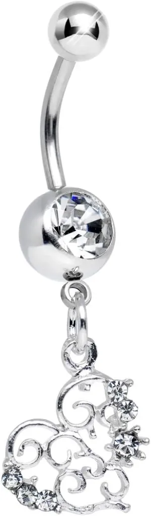 Body Candy Clear Swirled Heart Dangle Belly Ring
