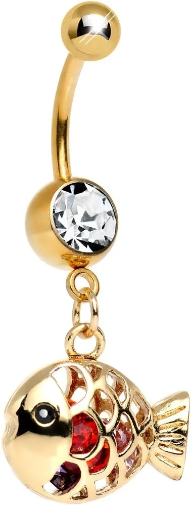 Body Candy Glamorous Goldfish Dangle Belly Ring