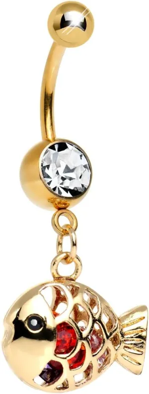 Body Candy Glamorous Goldfish Dangle Belly Ring