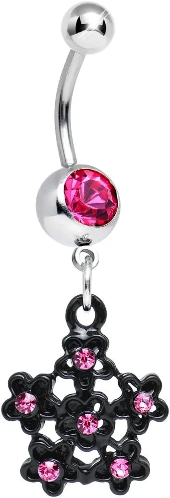 Body Candy Pink Flowering Dark Winter Snowflake Dangle Belly Ring