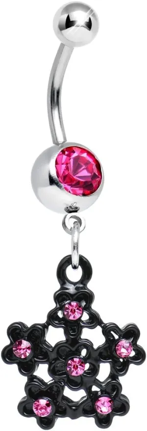 Body Candy Pink Flowering Dark Winter Snowflake Dangle Belly Ring