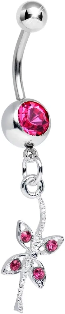 Body Candy Pink Gentle Dragonfly Dangle Belly Ring