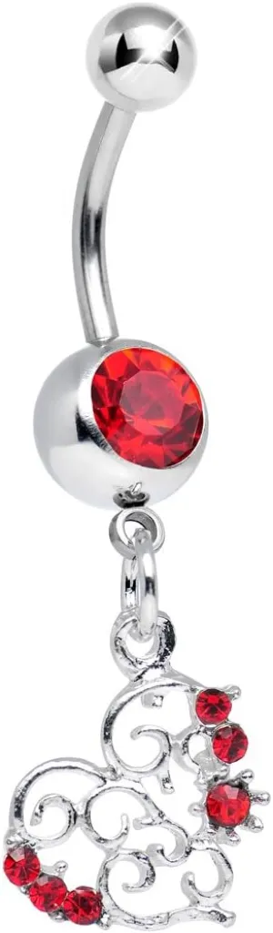 Body Candy Red Swirled Heart Dangle Belly Ring