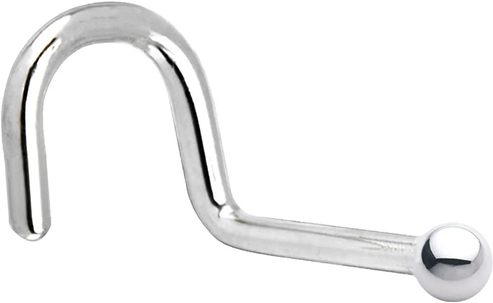 Body Candy Solid 14k White Gold 1.5mm Ball Right Nose Stud Screw Ring 18 Gauge 1/4"