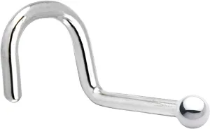 Body Candy Solid 14k White Gold 1.5mm Ball Right Nose Stud Screw Ring 18 Gauge 1/4"