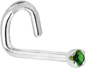 Body Candy Solid 14k White Gold 1.5mm Genuine Emerald Left Nose Stud Screw 20 Gauge 1/4"