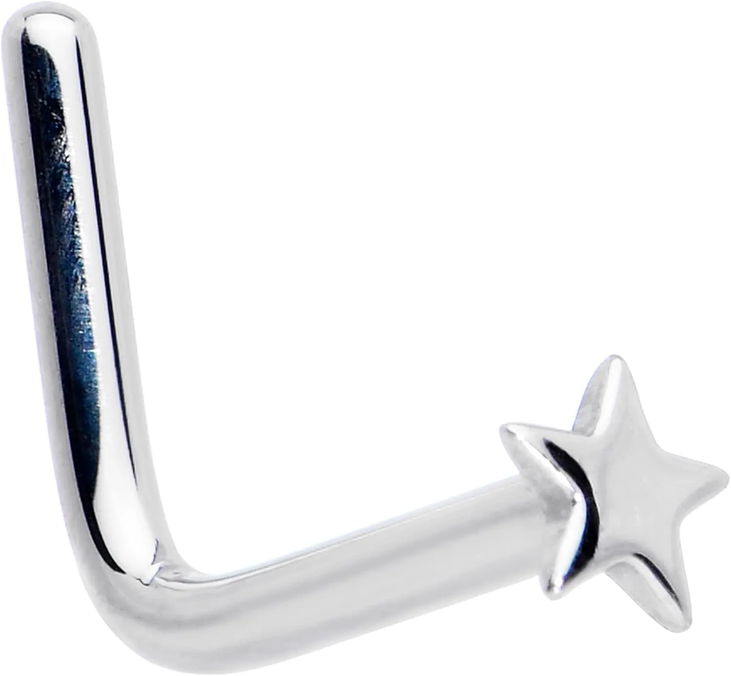 Body Candy Solid 14k White Gold Star L Shaped Nose Stud Ring 18 Gauge 1/4"