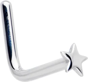 Body Candy Solid 14k White Gold Star L Shaped Nose Stud Ring 18 Gauge 1/4"