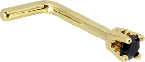 Body Candy Solid 14k Yellow Gold 2mm Black Cubic Zirconia L Shaped Nose Stud Ring 18 Gauge 1/4"