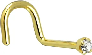 Body Candy Solid 14k Yellow Gold 2mm Clear Cubic Zirconia Right Nose Stud Screw 18 Gauge 1/4"