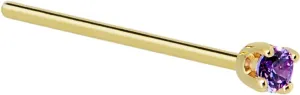 Body Candy Solid 14k Yellow Gold 2mm Purple Cubic Zirconia Straight Fishtail Nose Stud Ring 20 Gauge 17mm